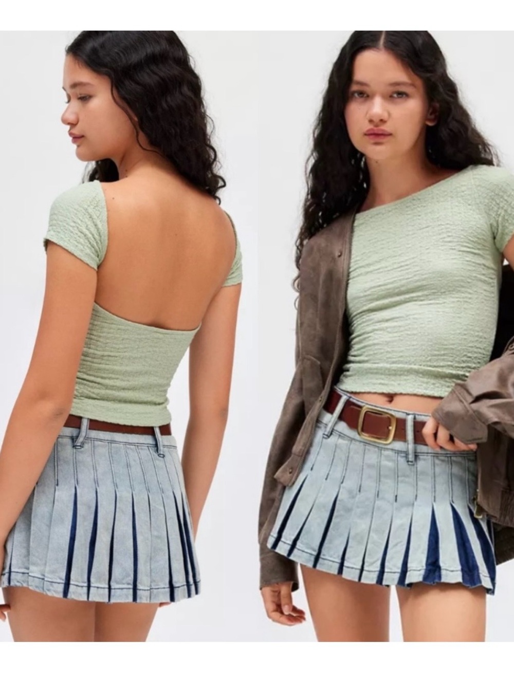 Urban Outfitters Silence + Noise Nadia Green Ribbed Crop Top, open back
